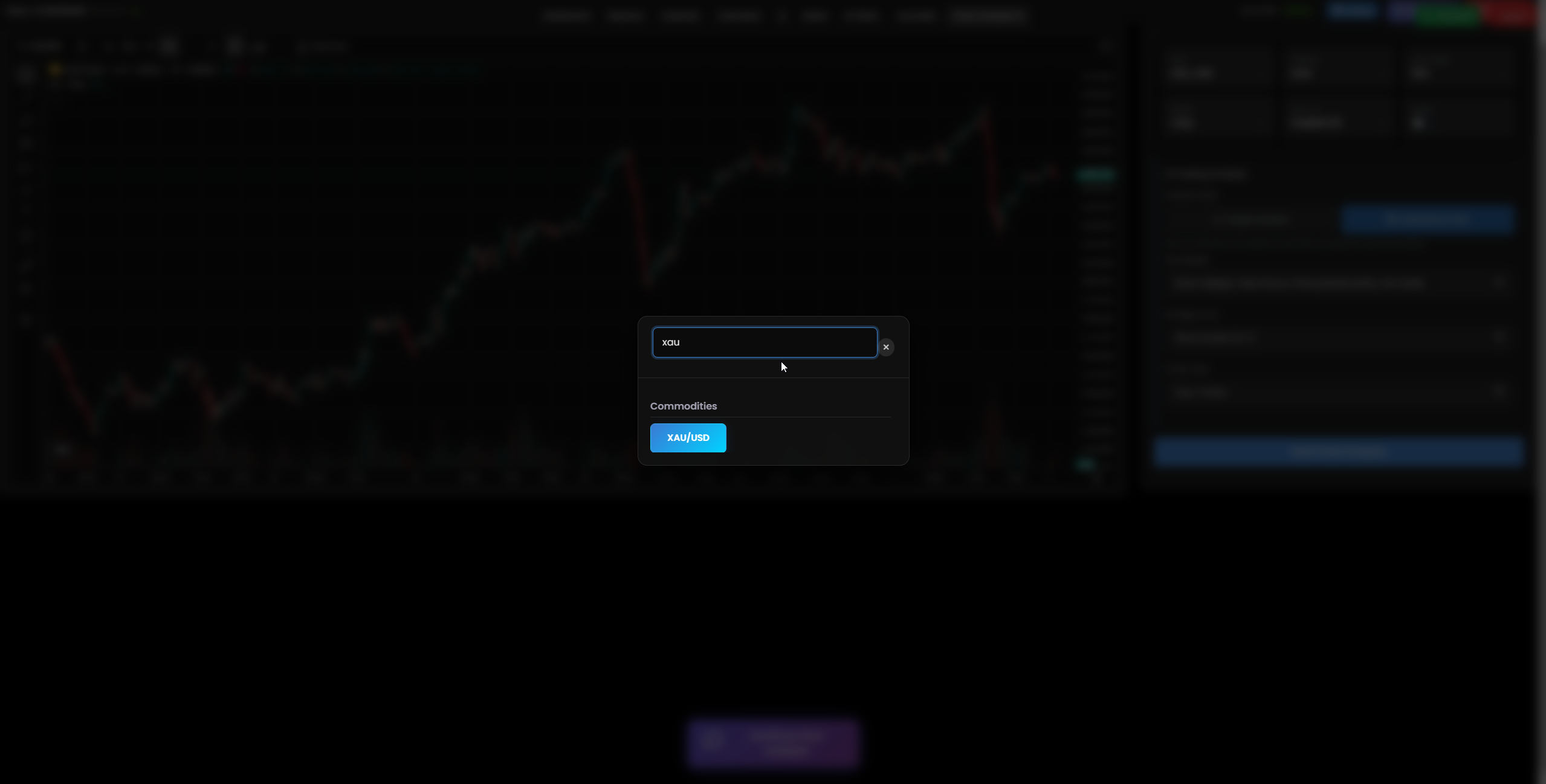 Selected Pair - XAU/USD Interface
